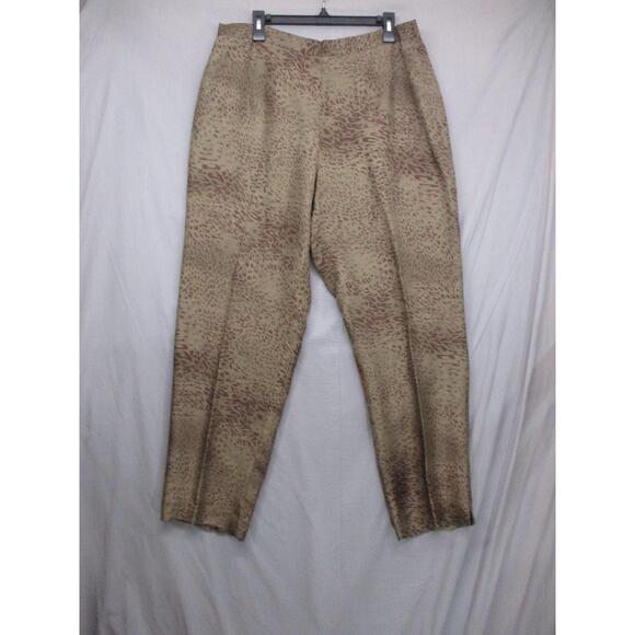 Pants - Beige Animal Print Silk Womens  Loose fit Trousers‎ Pants Size 16W